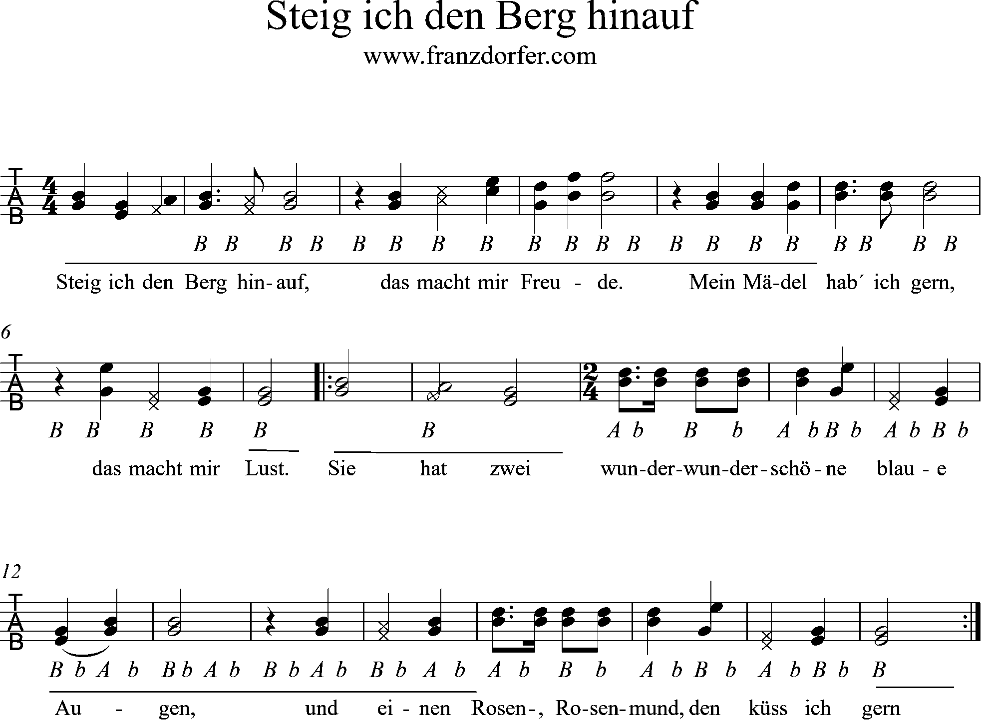 Griffschrift - Steig ich den Berg hinauf steirische harmonika - Steig ich den berg hinauf